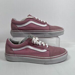 Vans Old Skool Sneaker Pink White Womens 7‎ Lace up Low Top Suede